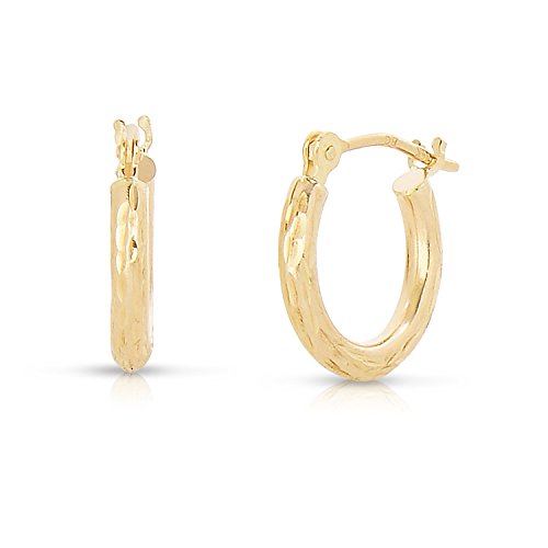 Tiny 14k Yellow Gold Diamond-cut Engraved Hoop Earrings for Baby and Girls
