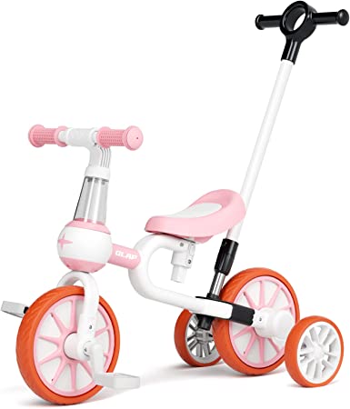 GLAF Toddler Tricycle for 1-3 Year Old with Push Handle 4 in 1 Kids Tricycle Trike 2 Years Old Girl Boy Toddler Bike 1-3 Years Old Tricycle with Removable Pedal and Adjustable Seat Height