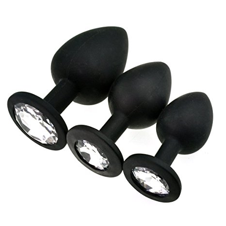 3 Pcs 3 Size Silicone Jeweled Anal Butt Plugs Anal Trainer Toys Hmxpls Sex Love Games Personal Massager for Women Men Couples Lover (Black White)