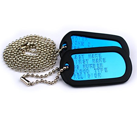 Custom US Military Dog Tag Personalized ID Set. Complete with Chains and Silencers.