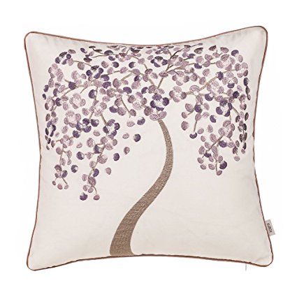 Xubox Lavender Lucky Wish Tree Home Decor Embroidered Cotton Linen Square Decorative Pillow Case Cushion Cover Pillowcase Sham 18" x 18" Embroidery Pillow Cover