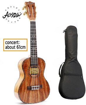Aosdin Hawaiian KOA,Slotted Head,Concert Ukulele Bundle with Gig Bag,Professional 23" Acoustic for Professional Performance