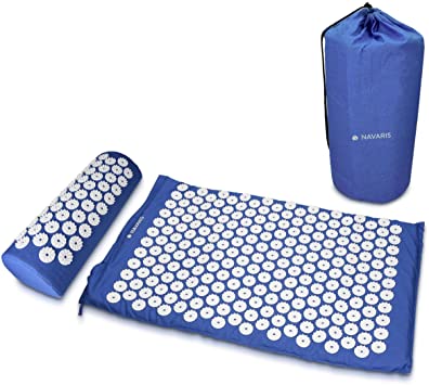 Navaris 2-in-1 Acupressure Mat and Pillow Set - Acupuncture Mat for Neck and Back Pain Massage Therapy and Stress Relief with Carrying Bag - Blue