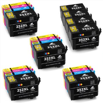 IKONG 20 Packs Compatible for Epson 252xl Ink Cartridge 4Sets4Black Worked With EPSON Wf 3640 Wf 3630 Wf 3620 Wf 7610 Wf 7620 Wf 7110
