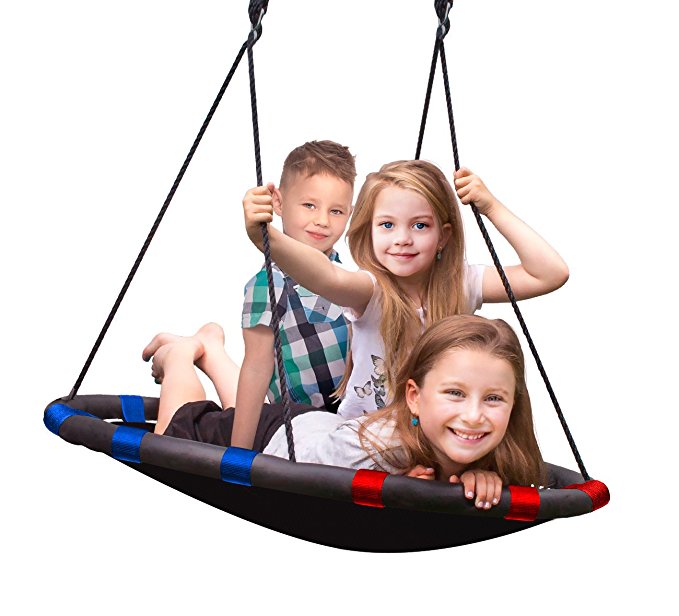 Sorbus Spinner Swing – Kids Indoor/Outdoor Round Mat Swing – Great for Tree, Swing Set, Backyard, Playground, Playroom – Accessories Included (40 Inch, Multi-Color Mat Seat)