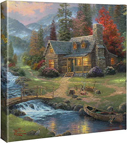 Thomas Kinkade Mountain Paradise 14 x 14 Gallery Wrapped Canvas…