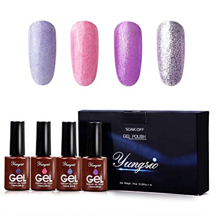 Glitter Gel Nail Polish Set,UV LED YUNGSIO Gel LED Nail Polish,4 Colors Kit