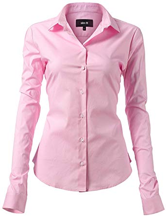 Harrms Womens Dress Shirts, Basic Long/Half Sleeve Slim Fit Casual Button Up Shirt Stretch Formal Shirts