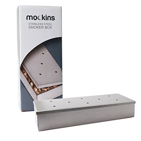 Mockins Stainless Steel BBQ Smoker Box For Grilling Barbecue Wood Chips On Gas Or Charcoal Grills