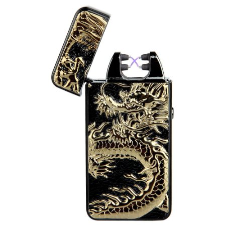 Padgene Electronic Pulse Double Arc Cigarette Lighter Chinese Dragon Windproof Flameless USB Rechargeable Arc Lighter