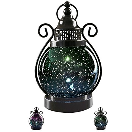 Valery Madelyn Decorative Candle Lantern Holder Mercury Glass Sphere Light, Led Orb Lamps for Indoor Outdoor Decoration 6" Diameter(Aqua Blue)
