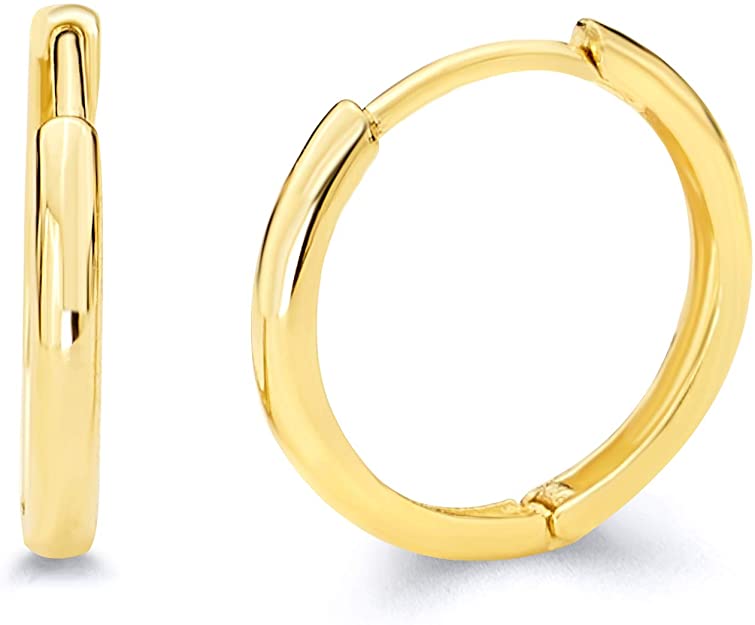 14k REAL Yellow Gold 2mm Thickness Hoop Huggie Earrings - 3 Different Size Available