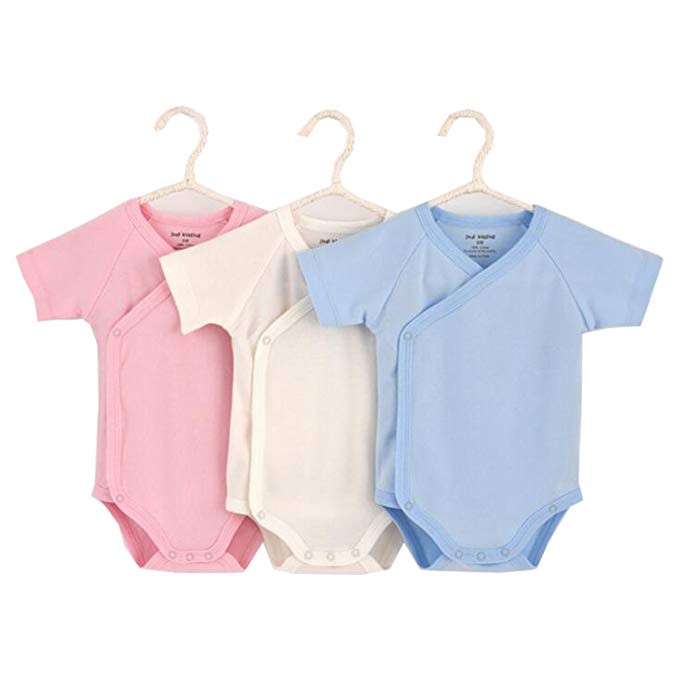 Blueleyu Unisex-Baby Short Sleeve Onesies Cotton Baby Bodysuit Side-snap Kimono Pack of Cardigan Onesie for Infants