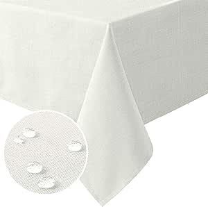 H.VERSAILTEX Linen Textured Table Cloths Square 54 x 54 Inch Premium Solid Tablecloth Spill-Proof Waterproof Table Cover for Dining Buffet Feature Extra Soft and Thick Fabric Wrinkle Free, Ivory