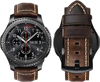 MroTech Strap compatible with Samsung Gear S3 Frontier/Galaxy Watch 46mm/Watch 3 45mm Band Replacement for Huawei Watch GT 46mm/GT2 Pro/2e/GT 2/GT 3 46 mm Genuine Leather Bracelet 22mm-Retro Coffee