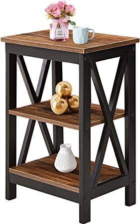 VECELO Modern X-Design Night Stand, Nightstands End Storage Versatile Shelf Side Table,Easy Assembly, Retro Brown