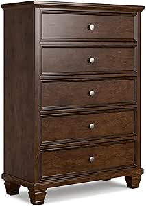 Signature Design by Ashley Danabrin Traditional 5 Drawer Chest for Bedroom, Dark Brown