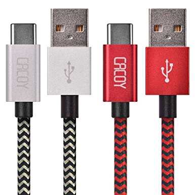 USB-C Cable, CACOY 6.6Ft(2M) 2xPack Type-C to USB Charger Braided Cord with Metal Connector for Pixel/XL Nexus 5X/6P MacBook12 inch LG G5 Nokia N1 Lumia 950/950XL (White and Black/Red and Black)