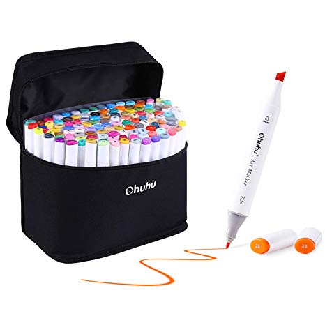 Ohuhu 120 Colors Dual Tips Sketch Marker Pens Art Markers Set with Carrying Case for Drawing Sketching Adult Coloring Books, Great Mothers' Day Gift Idea