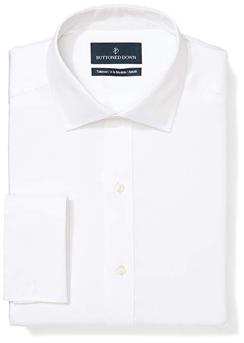 BUTTONED DOWN Men's Tailored Fit French Cuff Pinpoint Non-Iron Dress Shirt