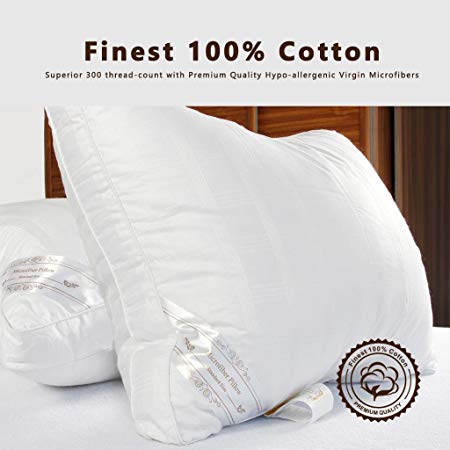Down Alternative Pillow Fluffy (2 Pack Queen), Best Hotel Pillows with 2" Gusset 100% Cotton Cover, Hypo-Allergenic Sleeping Pillow by The Duck And Goose Co