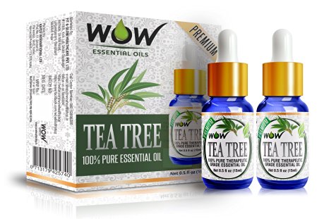 WOW 100% Pure Tea Tree Essential Oil - 15ml / 0.5 oz - Therapeutic Grade(Pack of 2, White)