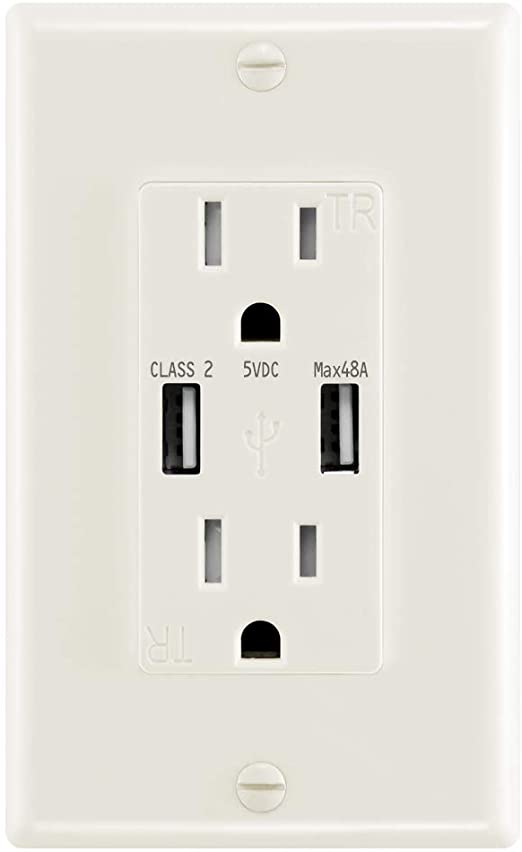 ANTEER 4.8A USB Wall Outlet Fast Charge - Dual High-Speed Charger Electrical Outlets - ETL Listed Duplex 15A Tamper Resistant Socket USB Outlets Receptacle(Light Almond,1-Pack/Wall Plate）