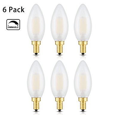 OMAYKEY LED Candelabra Bulbs 6W Dimmable, 60W Equivalent 600 Lumens 3000K Soft White, E12 Candle Base C35 Frosted Chandelier Bulb, 360 Degrees Beam Angle, Pack of 6