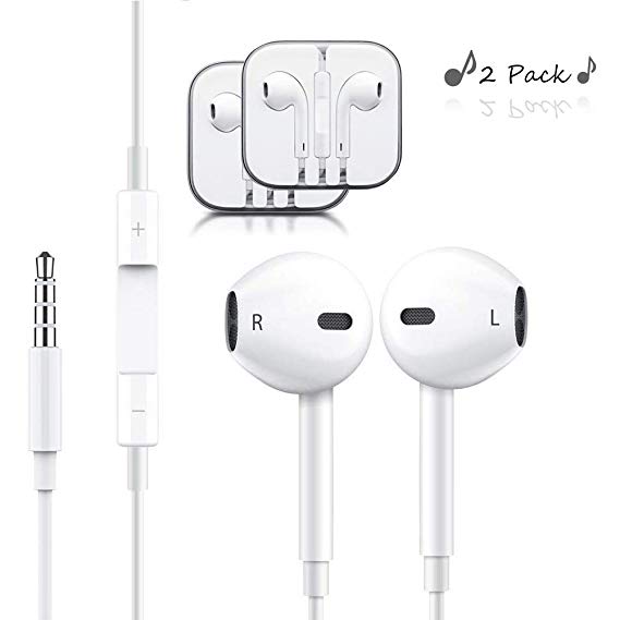 GEE LOBAN [2-Pack] Premium Earphones Compatible iOS System and Android Smartphones with 3.5 mm Universal White Headphone