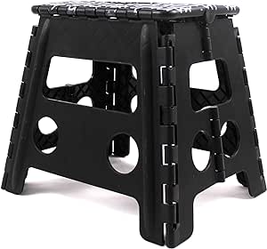 Inspired Living 13" Folding Step Stool, Plastic Foldable Step Stools for Adults Holds Up to 330 lbs, Collapsible Folding Stool for Kitchen, Bathroom, Bedroom, Garden -Black & White Paw Print