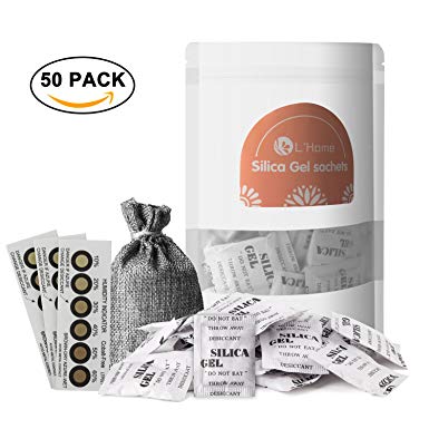 L’Home 5 g×50 pack Silica Gel Sachets Desiccant Packets-Regenerative (Free bag and three humidity cards)