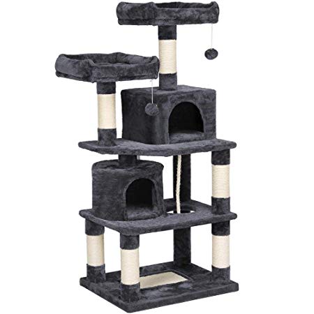 Yaheetech Cat Tree Condo Kitten Tower Play House with a Extra-Large Scratching Board, Cozy Perches 57in