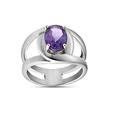 Sterling Silver African Amethyst Oval Open Ring