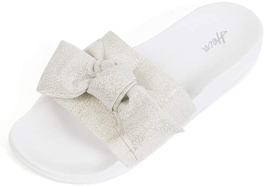 FUNKYMONKEY Women's Slides Sandals Bowknot Beach Casual Comfort Slippers