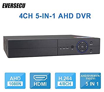 4CH 1080P Lite 5-in-1 HD Analog Hybrid DVR&NVR Support 1080P IP Camera 1080P AHD/TVI/CVI Camera and 960H Analog Camera Standalone DVR CCTV Surveillance Security System Video Recorder (No HDD)