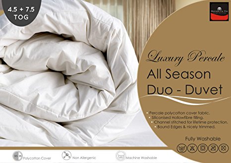 Percale - Pure Luxury New All Seasons Duo Duvet / Quilts Set - 4.5   7.5 Tog (Single 135cm x 200cm)