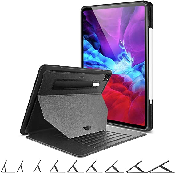 ESR Sentry Stand Case for iPad Pro 12.9" 2020 & 2018 [9 Convenient Stand Angles with Strong Magnet for Hanging] [Rugged Protective Cover with Pencil Holder] [Auto Sleep/Wake] – Black