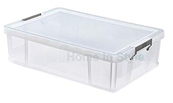 Plastic storage box food boxes container with lid (37L Pack Of 3, White/Clear)