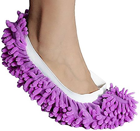 GPCT Unisex Multifunctional [Microfiber] Chenille [Washable] Mop Shoe Cover/Slippers. Perfect for Cleaning Dust, Dirt, & Pet Hair! [2 Pieces]- Purple