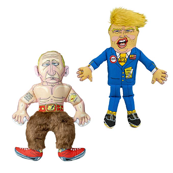 FUZZU Collusion Duo Political Parody (Donald Trump and Vladimir Putin) Dog Toys with Squeaker - Medium to Large Dog (17")
