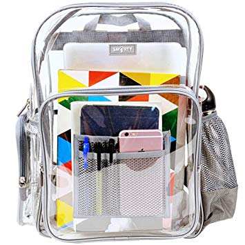Large Clear Backpack Heavy Duty Durable Military Nylon Clear Bookbags School Work Adults (Large, Grey)