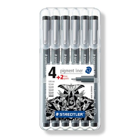 Staedtler Pigment Liner Bonus Sketch Set of 6 Liners for the Regular Price of 4(2 free), 308SB6P