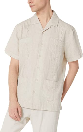 Isle Bay Linens Men's Short Sleeve 100% Linen Cuban Guayabera Shirt