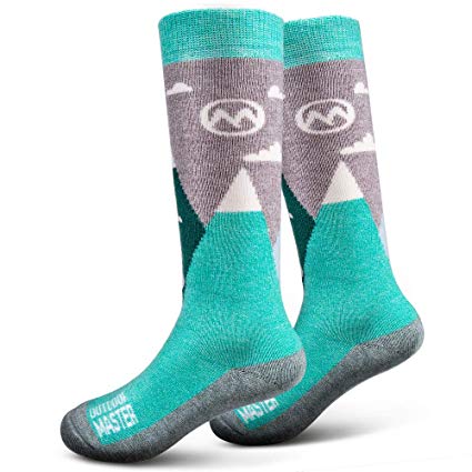 OutdoorMaster Kids Ski Socks - Merino Wool Blend, OTC Design w/Non-Slip Cuff