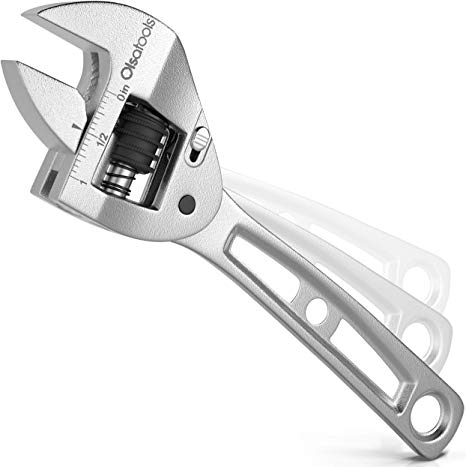 Ratcheting Adjustable Wrench (8 Inch) by Olsa Tools | Heavy Duty Adjustable Spanner Monkey Wrench | Premium Quality Thin and Low Profile | Professional Grade Tools for Mechanics
