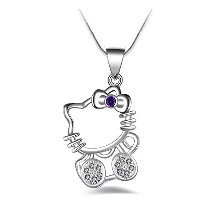 UUONLY Hello Kitty Necklace, Kitty Cat Necklace-Silver Plated Cat Pendant Necklace, Birthday Gift for Girls,Women etc, 17.71"