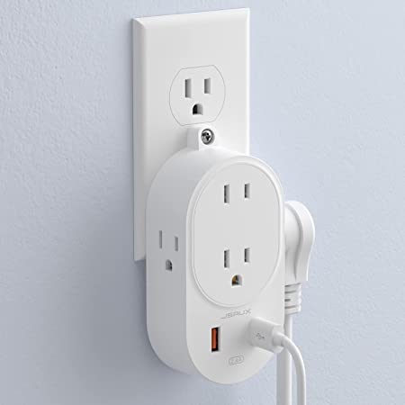 Multi Plug Outlet Extender with USB, Outlet Splitter, JSAUX 3 Prong Wall Outlet, 4 Output Extender with 2 USB Charging port (Smart 2.4A) 3-Sided Design USB Wall Outlet for Cruise Dorm Office Home