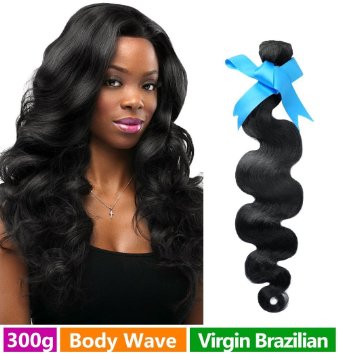 Rechoo Mixed Length Brazilian Virgin Remy Human Hair Extension Weave 3 Bundles 300g - Natural Black,14"16"18",Body Wave