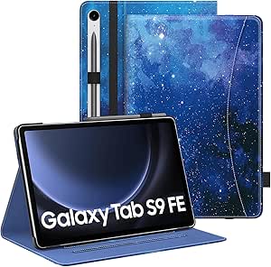 MoKo Case for Samsung Galaxy Tab S9 FE 5G 10.9-Inch 2023, Multi-Angle Stand Case Cover for Galaxy Tab S9 FE (SM-X510/SM-X516/SM-X518) with S Pen Holder, Auto Wake/Sleep, Front Pocket,Blue Starry Sky