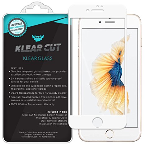 iPhone 7 Screen Protector (3D White Model), Klear Cut KlearGlass Ballistic Tempered Glass Screen Protector for iPhone 7 HD Clear 9H Hardness Anti-Bubble Shield